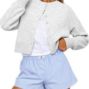Cropped Cardigan Sweaters for Women Lightweight Crop Cotton Knit Y2k Fall Outfit